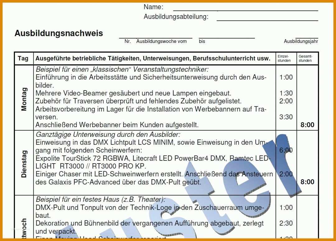 Ungewöhnlich Berichtsheft Vorlage Word 1284x921