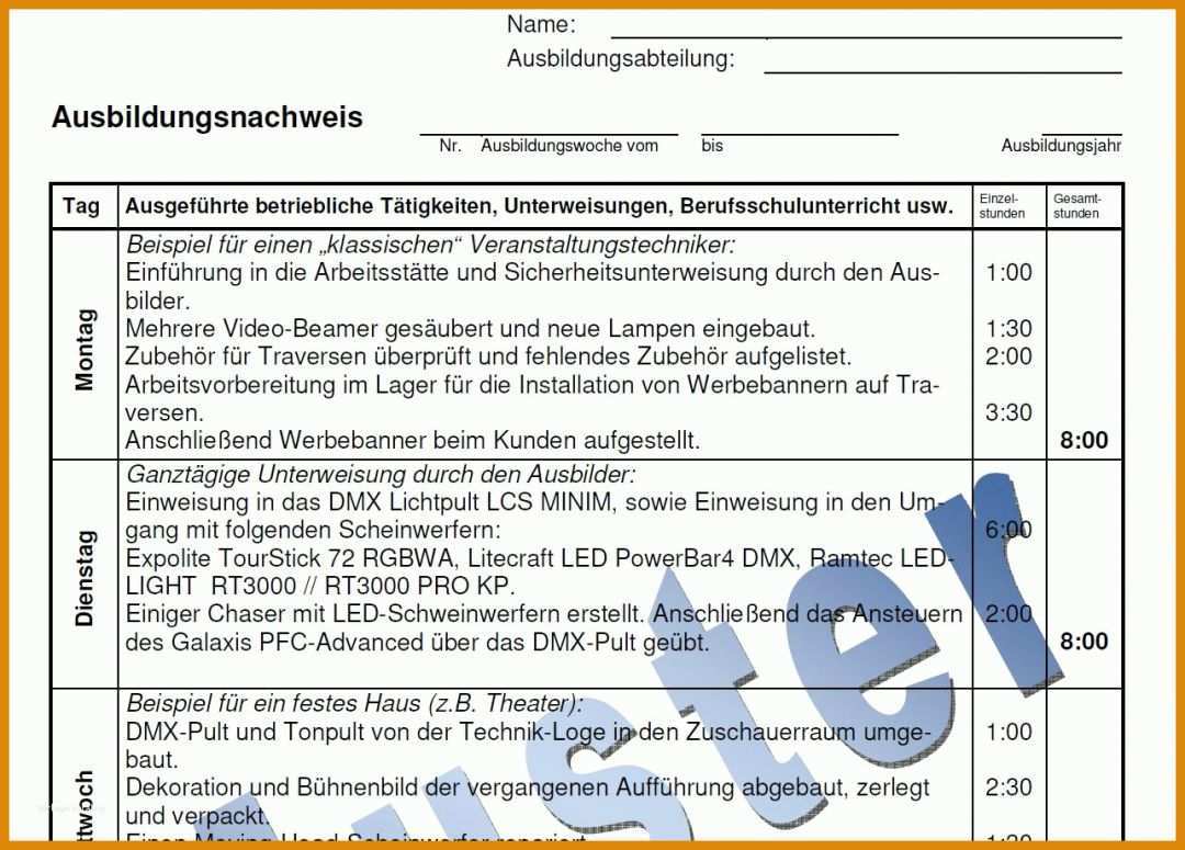 Ungewöhnlich Berichtsheft Vorlage Word 1284x921