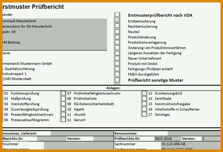 Erstaunlich Erstmusterprüfbericht Vda Vorlage Excel 900x614