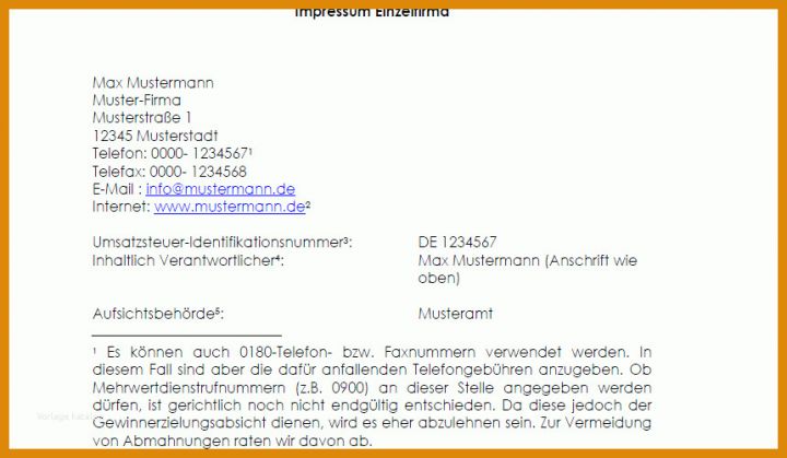 Impressum Vorlage Gewerblich Impressum Einzelfirma