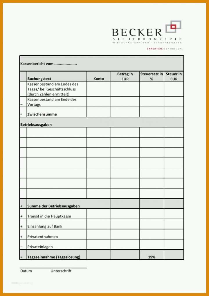 Sensationell Kassenbericht Mit Zählprotokoll Vorlage 725x1024