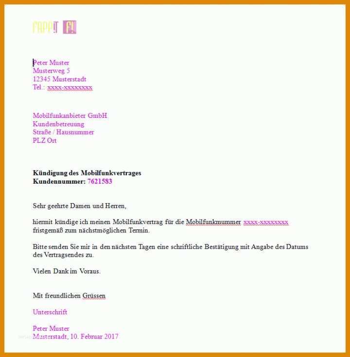 Überraschend Handyvertrag O2 Kündigen Vorlage Pdf Frisch Kreditkarte ...