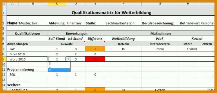 Qualifikationsmatrix Excel Vorlage Kostenlos Mitarbeiter Qualifikationsmatrix V2 Excel