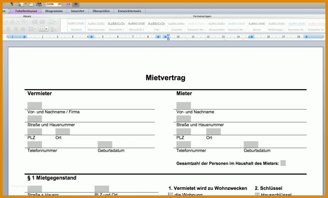 Fantastisch Untermietvertrag Kostenlose Vorlage 1242x753