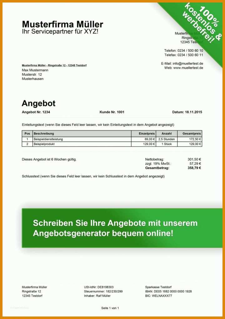 Großartig Angebot Vorlage Kostenlos 899x1272