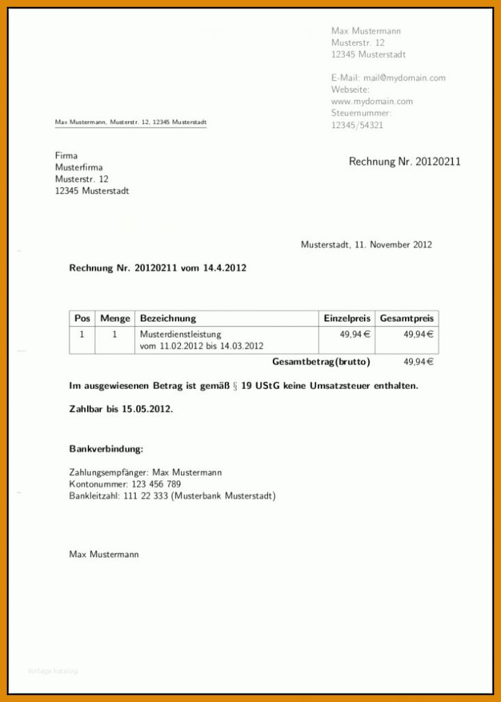 Unvergesslich Einzelunternehmer Rechnung Vorlage 731x1024