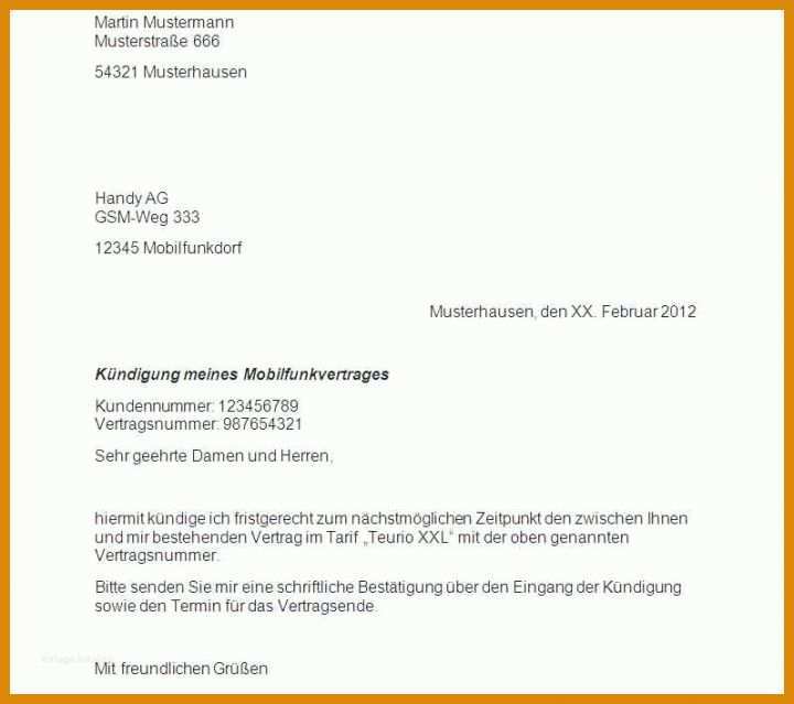 Überraschen Kündigung Vorlage 1&amp;1 798x708