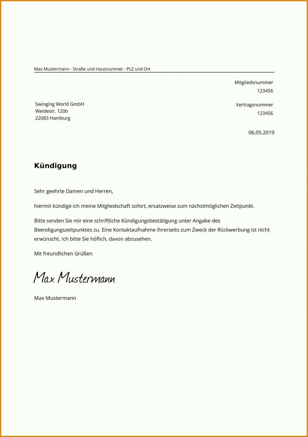 Schockieren Kündigung Vorlage Fitnessstudio Zum Ausdrucken 2480x3508