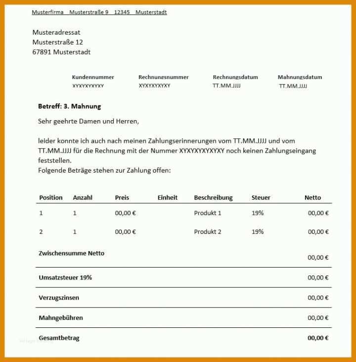 Perfekt Mahnung Schreiben Vorlage 761x774