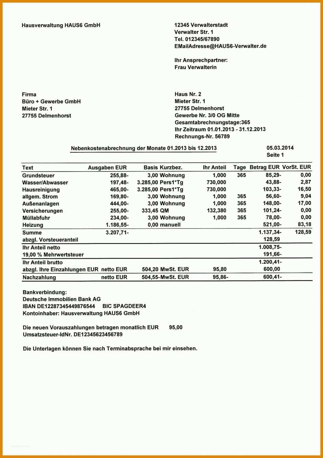 Staffelung Nebenkostenabrechnung Vorlage Kostenlos 1240x1754