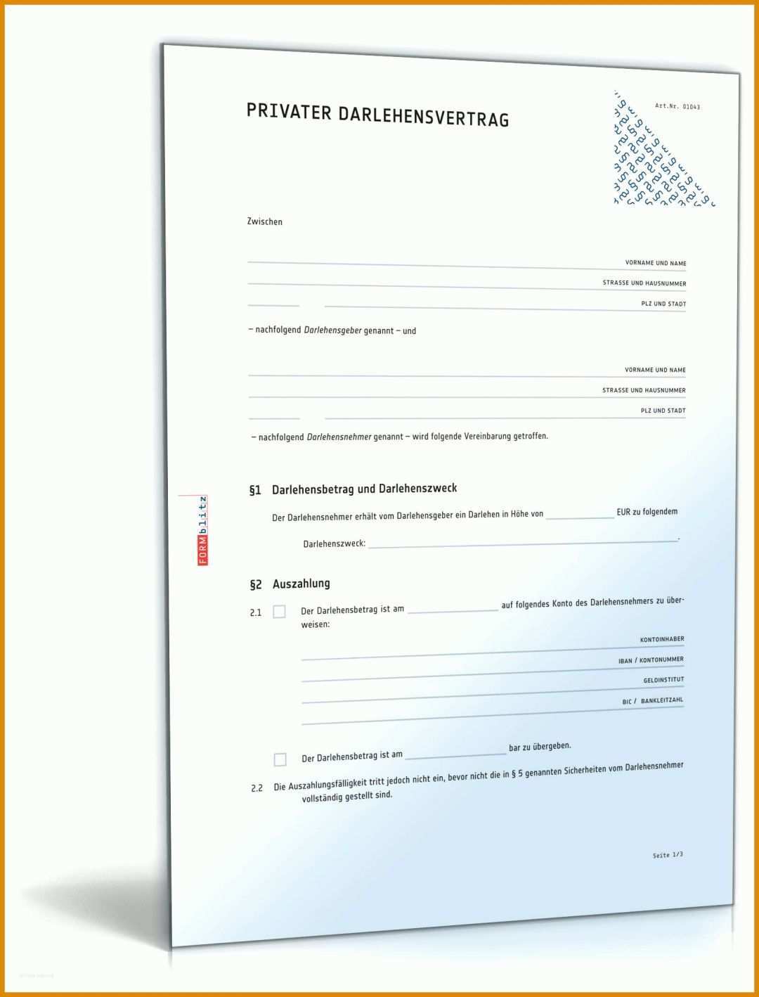 Größte Privater Darlehensvertrag Vorlage 1600x2100