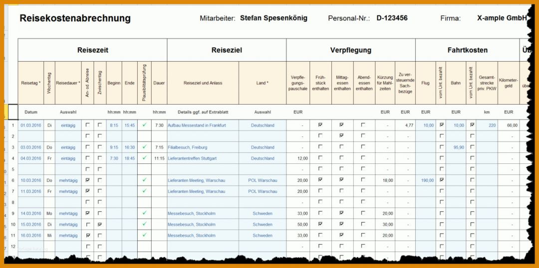 Ungewöhnlich Reisekostenabrechnung Vorlage Excel 1280x638