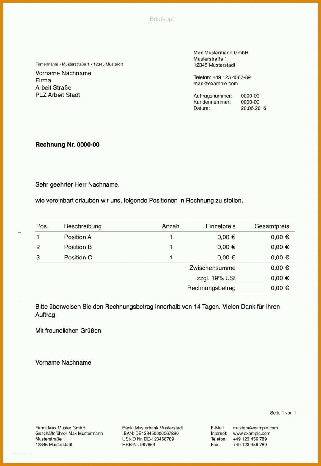 Ausgezeichnet Vorlage Rechnung Kleinunternehmer Kostenlos 1150x1668