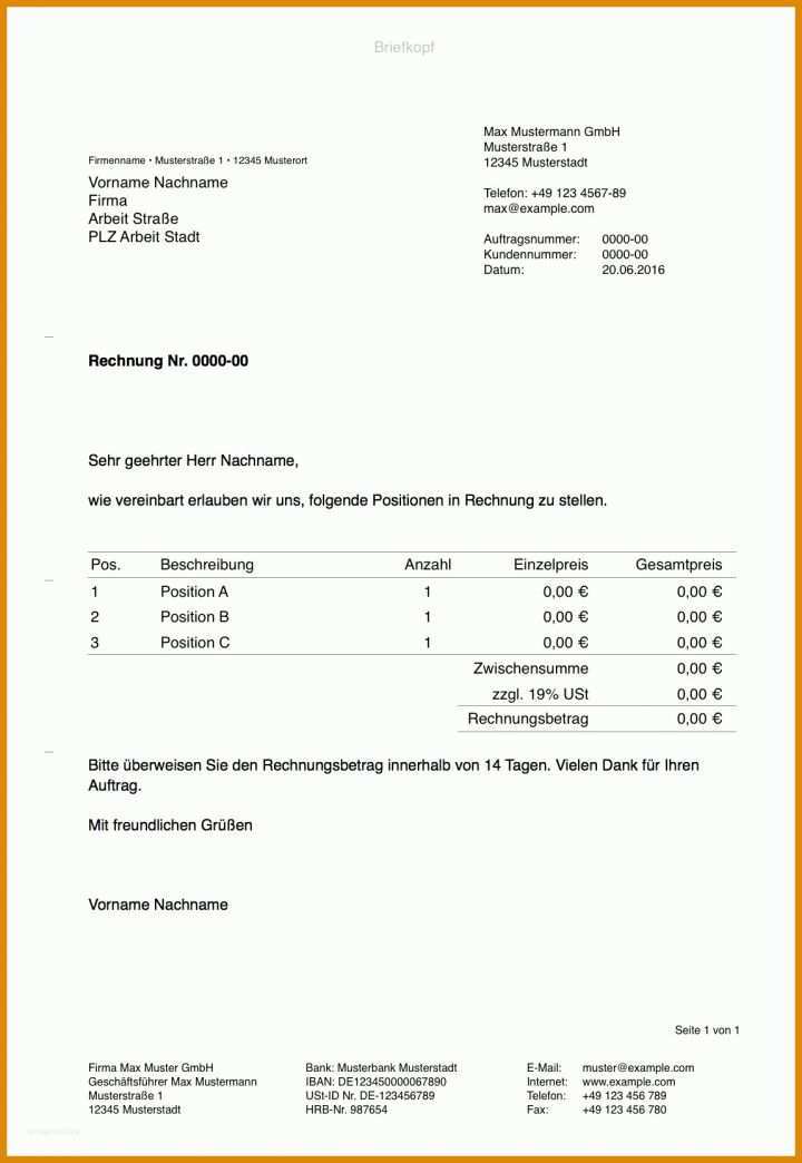 Moderne Vorlage Rechnung Kleinunternehmer Kostenlos 1150x1668