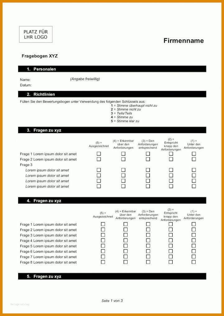 Hervorragen Fragebogen Vorlage Doc 868x1227