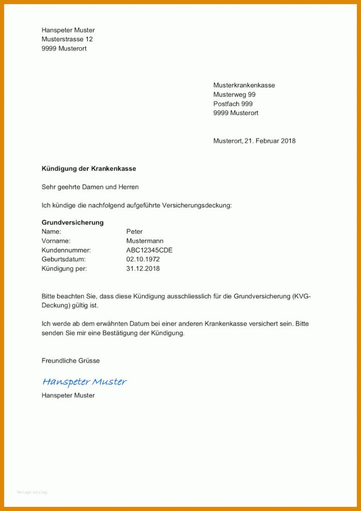 Kündigung Vorlage Krankenversicherung Vorlage Kuendigung