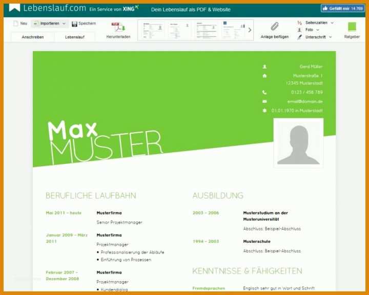 Bestbewertet Lebenslauf Vorlage Online 1024x819