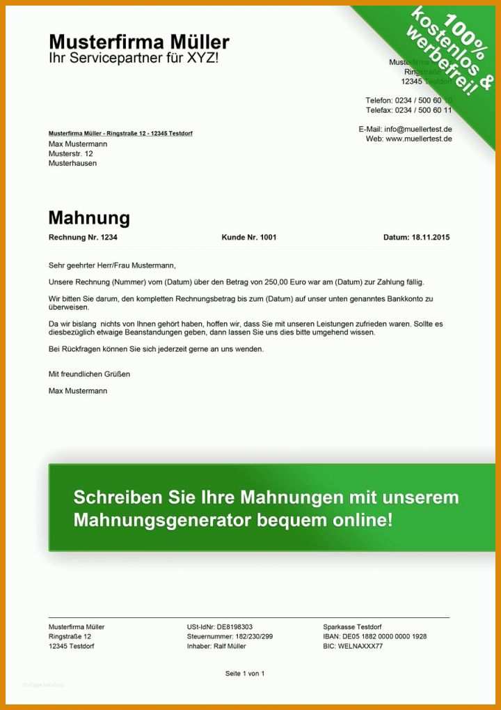 Staffelung Mahnung Brief Vorlage 899x1272