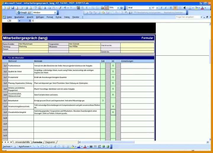 Größte Mitarbeitergespräch Vorlage Excel 1024x735