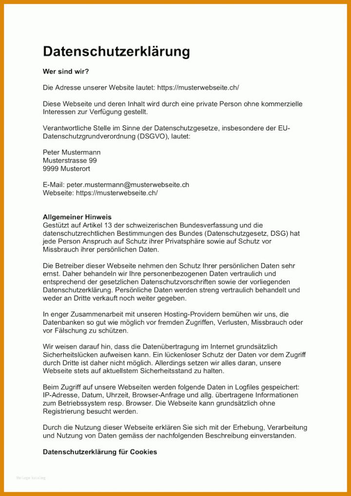 Perfekt Datenschutzerklärung Kundendaten Vorlage 874x1233