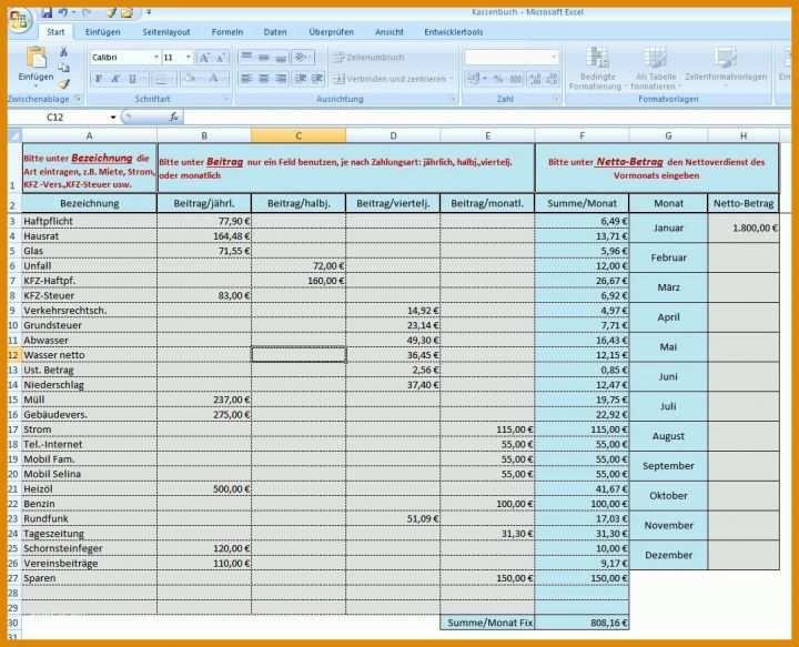 Excel Vorlagen Kassenbuch Kassenbuch