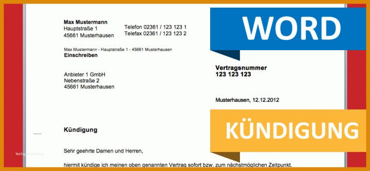 Fabelhaft Kündigung Vorlage Word Versicherung 970x450