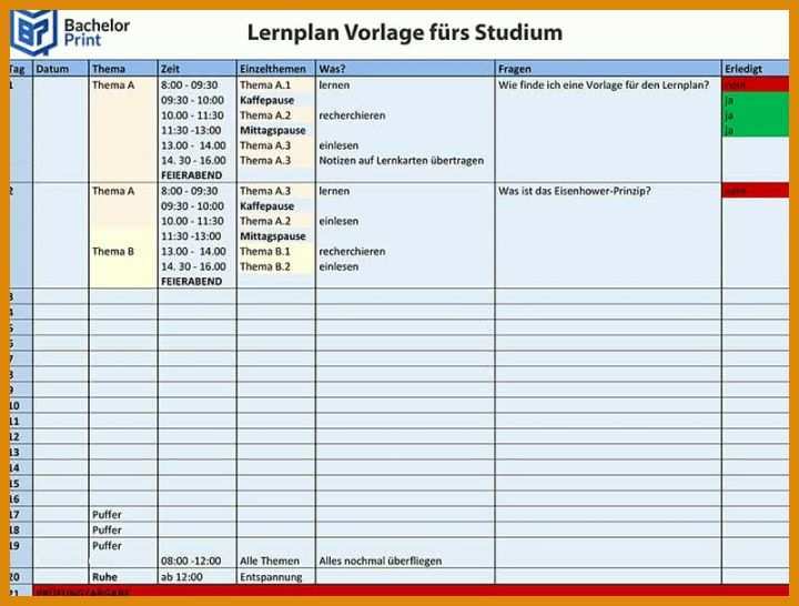 Lernplan Erstellen Vorlage Lernplan Erstellen