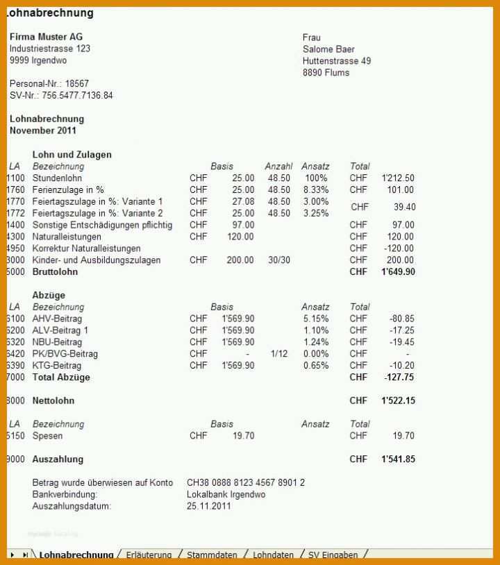 Bemerkenswert Lohnabrechnung Excel Vorlage österreich 725x820