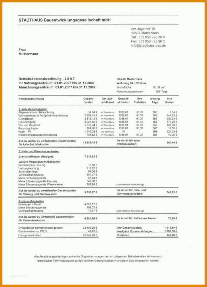 Auffällig Vorlage Betriebskostenabrechnung 872x1204