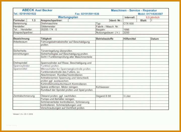 Auffällig Vorlage Wartungsplan 1216x886