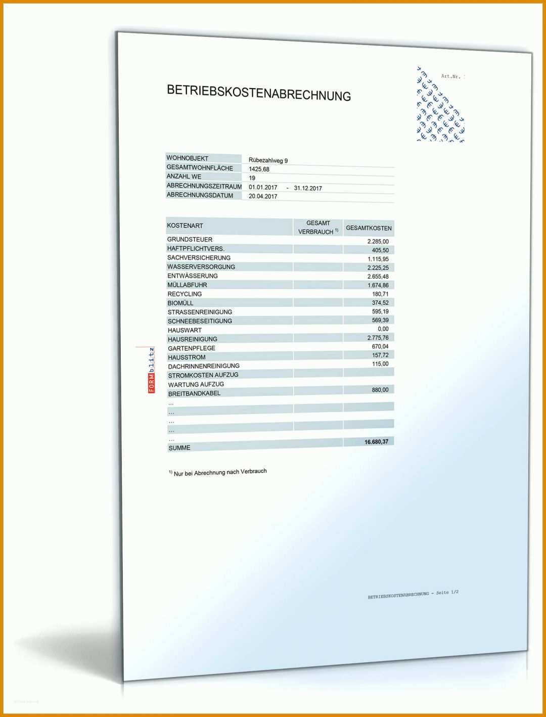 Bestbewertet Betriebskostenabrechnung Vorlage Pdf 1600x2100