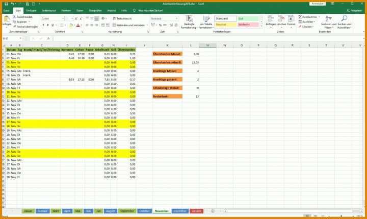 Staffelung Excel Vorlage Zeiterfassung 1734x1032