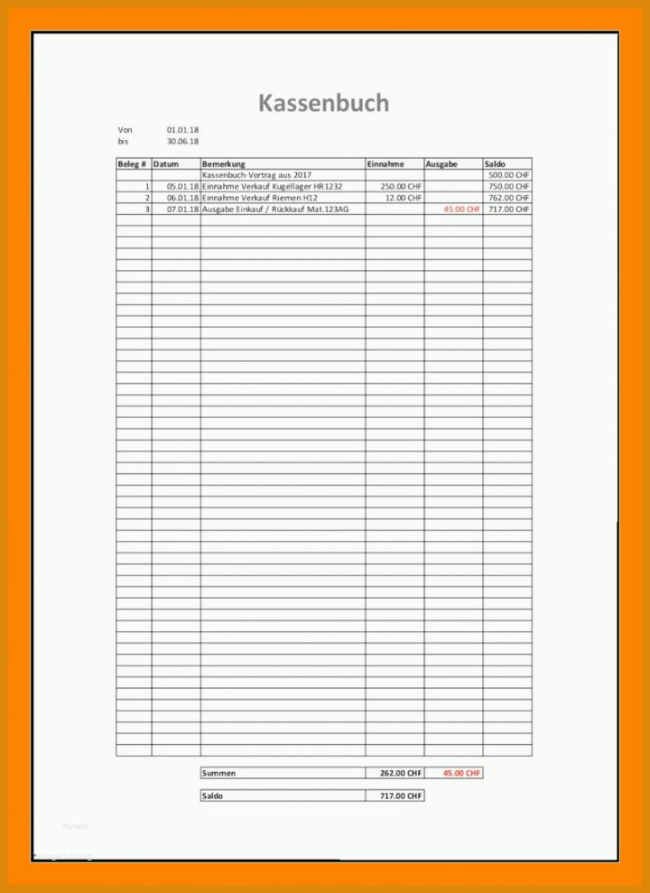 Hervorragend Kassenbuch Handschriftlich Vorlage 799x1098