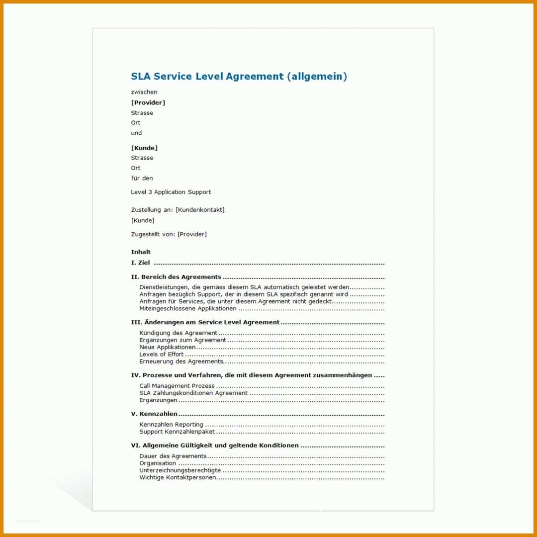 Hervorragen Sla Service Level Agreement Vorlage 1500x1500