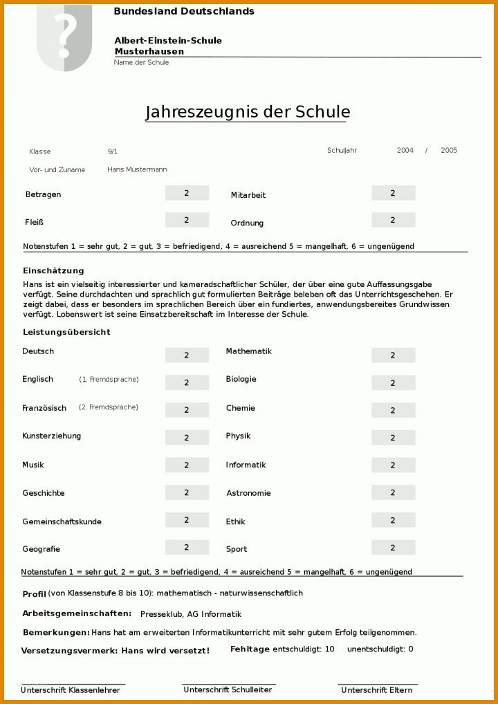 Fantastisch Vorlage Zeugnis 1200x1697