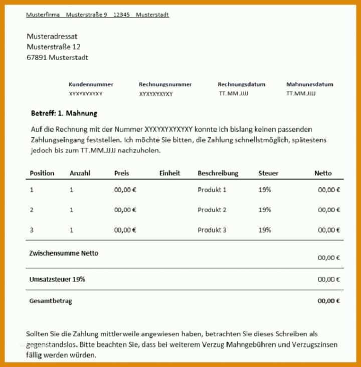 Neue Version 1 Mahnung Schreiben Vorlage 761x774