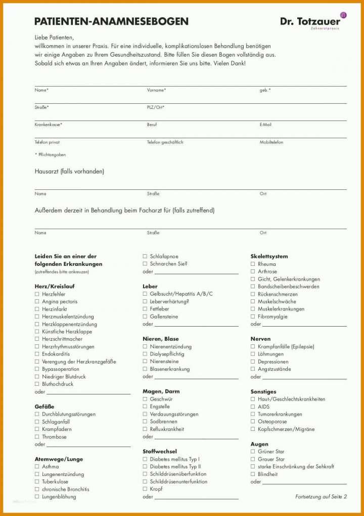 11 Einzahl Anamnesebogen Vorlage Kostenlos Für Sie
