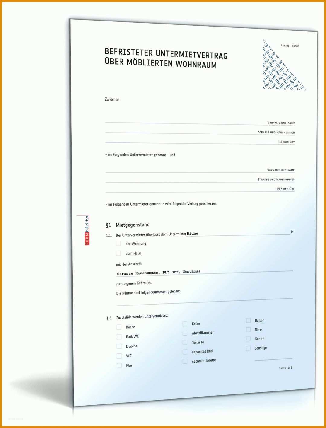 Einzahl Befristeter Untermietvertrag Vorlage 1600x2100