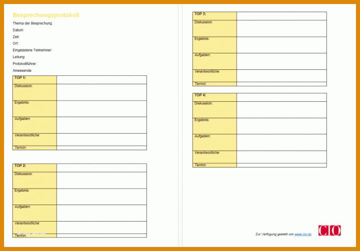 Fantastisch Besprechungsprotokoll Vorlage 890x622