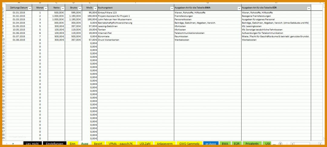 Neue Version Einnahmen überschuss Rechnung Vorlage Excel 1438x648