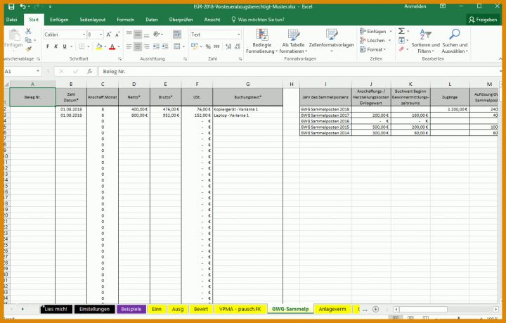 Eür Vorlage 2018 Einnahmenueberschussrechnung Vorlage Excel Openoffice