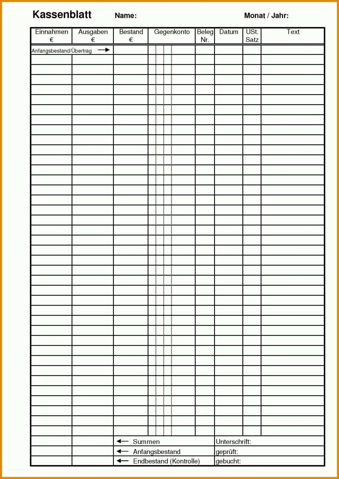 Kreativ Kassenblatt Vorlage 1653x2339