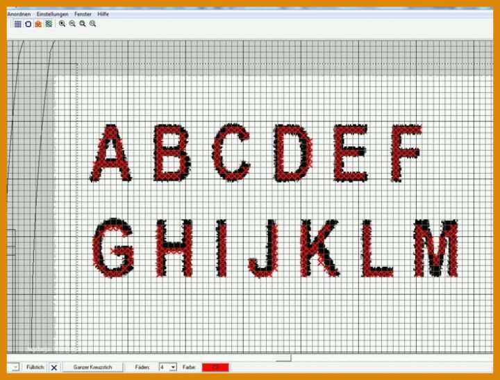 Rühren Sticken Alphabet Vorlage 737x560