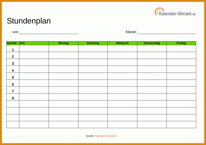 Unvergesslich Stundenplan Vorlage Mit Uhrzeit 1123x791