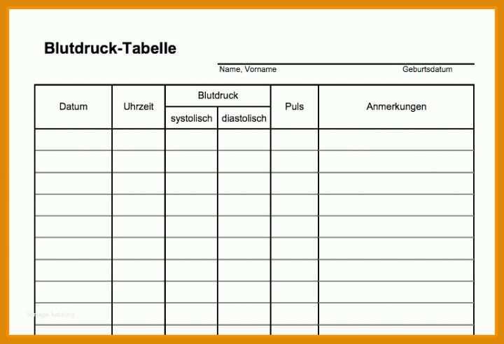 Blutdrucktabelle Zum Ausdrucken Morgens Mittags Abends ...