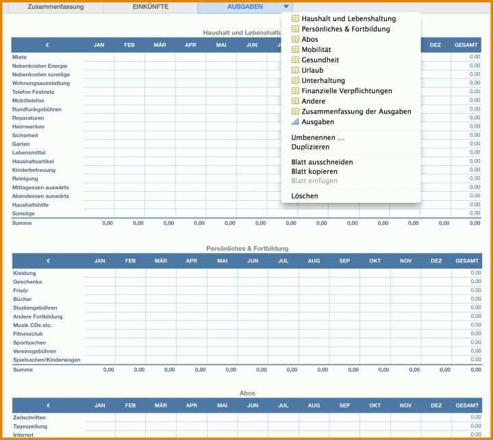 Monatliche Ausgaben Excel Vorlage Haushaltsbuch