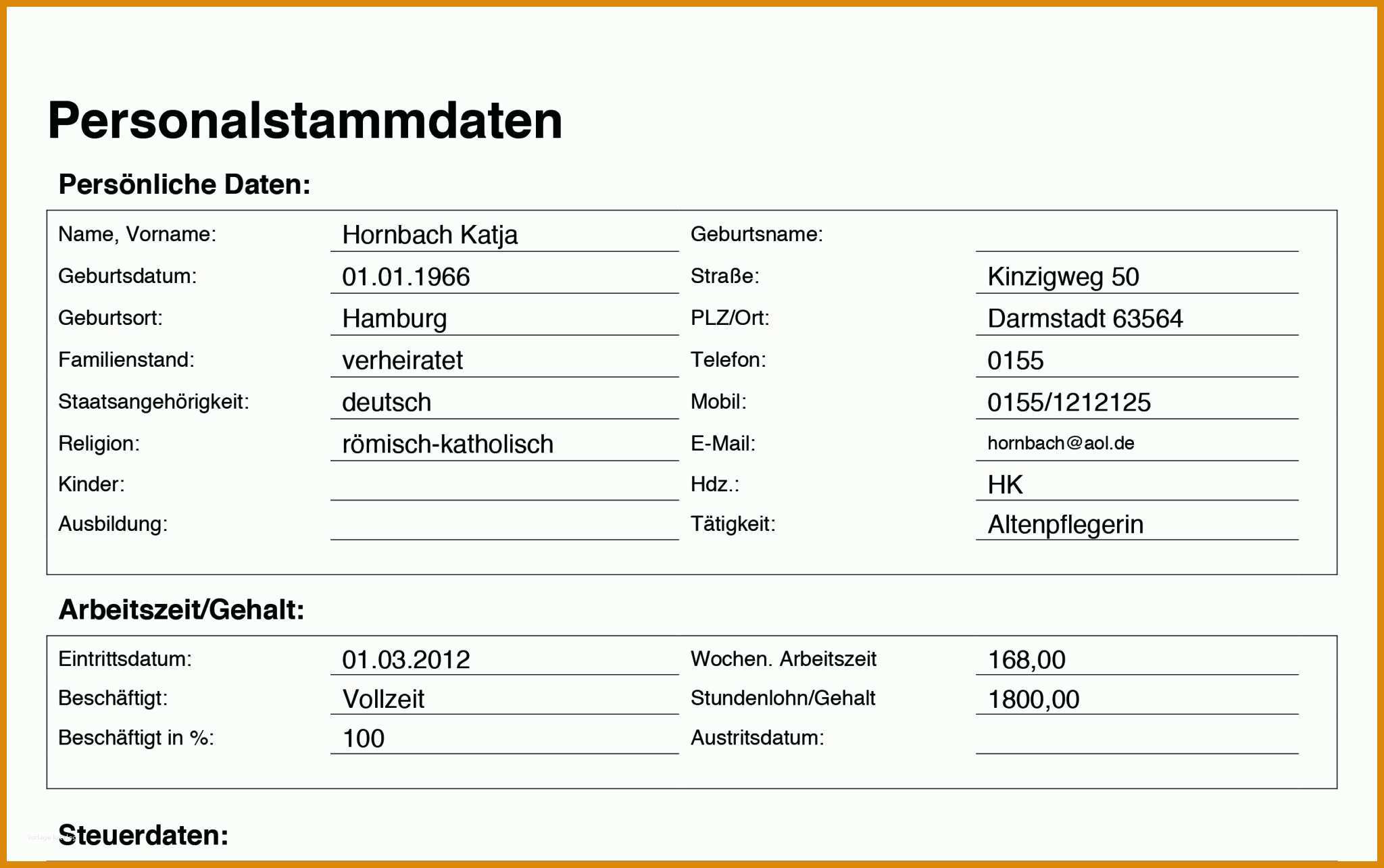 Singular Personalstammblatt 834989 Muster Vorlagen Kostenlos 