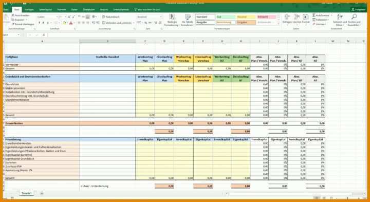 Planrechnung Vorlage Excel Excel Checkliste Baukosten Planung Hausbau