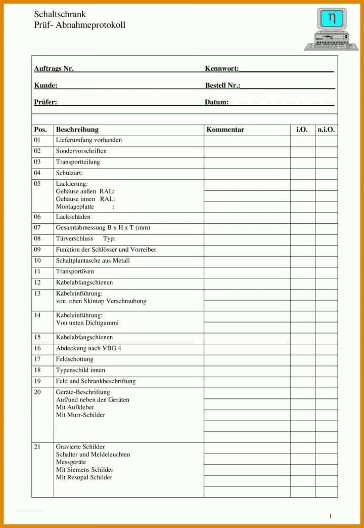 Typenschild Schaltschrank Vorlage Word Schaltschrank Pruef Abnahmeprotokoll