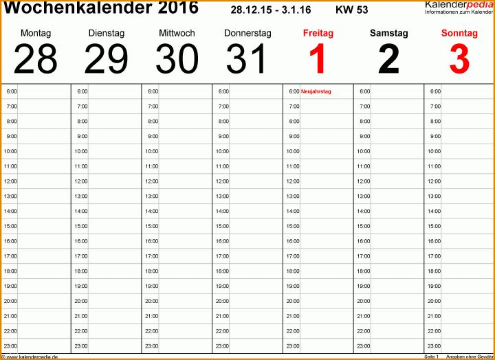 Wochenkalender Vorlage Wochenkalender 2016 Pdf Vorlagen